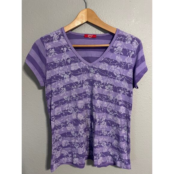 Glima Shirt Womens Small Purple Striped Floral Lightweight Tee Casual Artsy Y2K - Picture 1 of 8